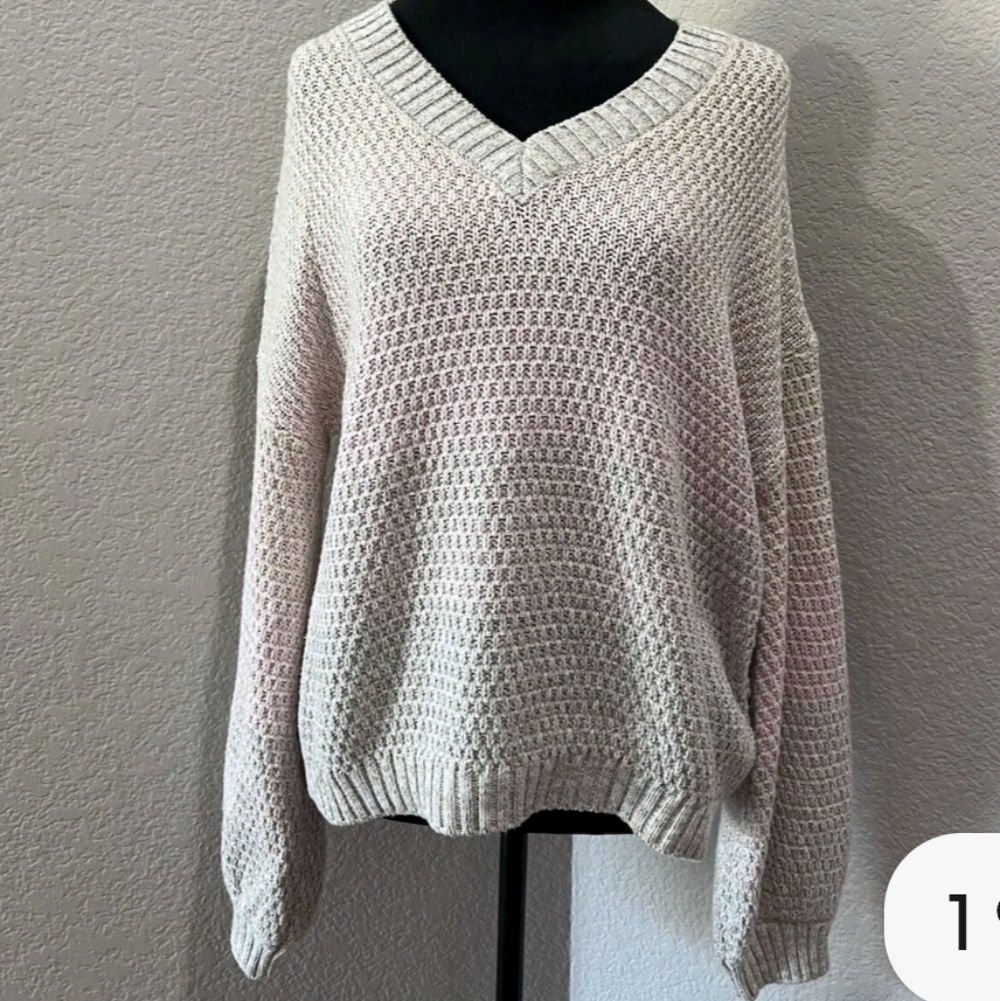 One Grey Day Pastel Ombre Cashmere/cotton V-neck Balloon Sleeve Sweater Sz S